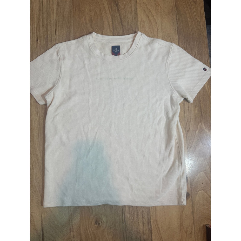 Louis Philippe Jeans Mens Vintage Waffle Knit T-Shirt Cream Short Sleeve Large